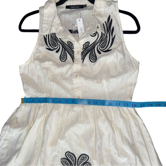 New ▶️ Ark & Co.◀️ White Linen Blend Dress with Black Embroidery Sleeveless - Picture 7 of 12
